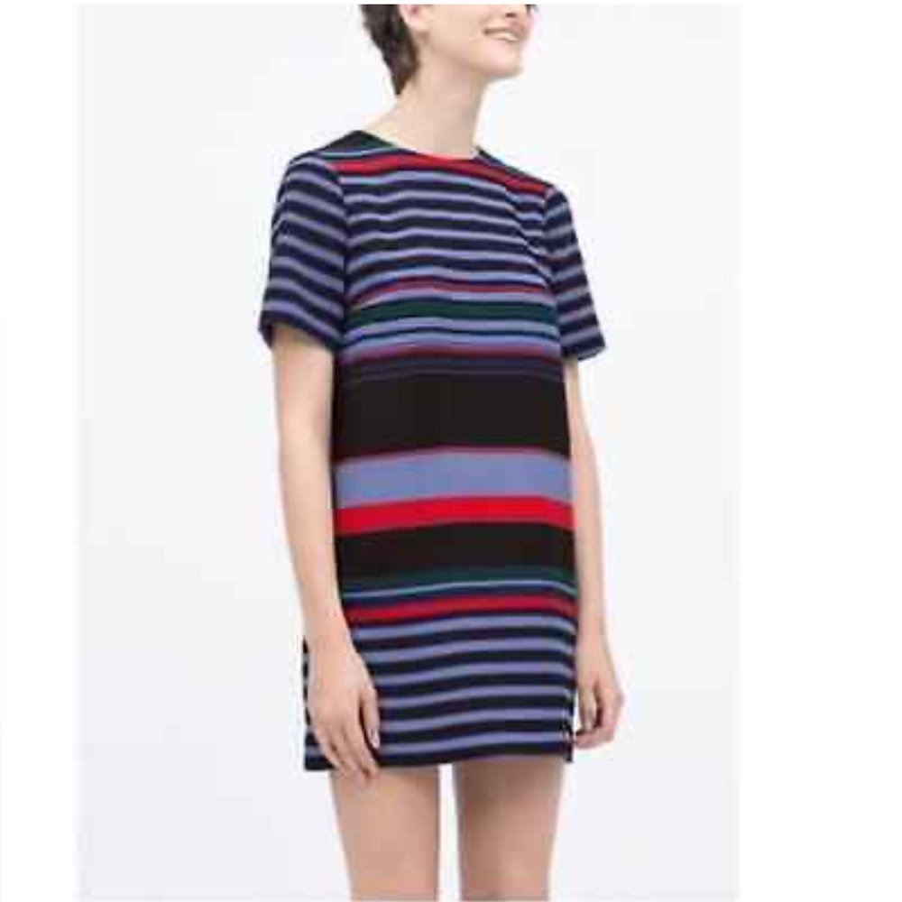 Zara Red & Blue Striped Shift Dress